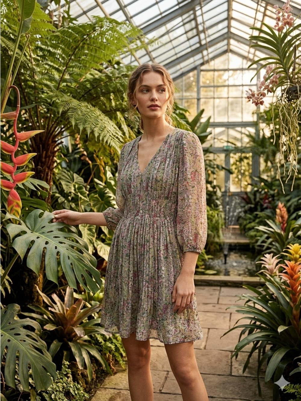 Mango Sage Green Floral Day Dress Small Chiffon Fairycore Summer Cottage Fairy